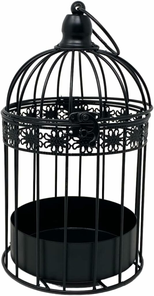 Decorative Bird Cage Black Metal Round Candle Holder