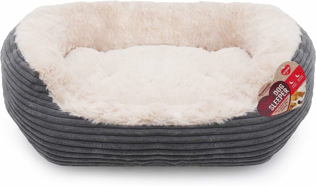 Rosewood Grey Jumbo Cord Plush Oval Dog Bed, Small