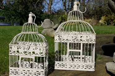 Vintage White Hanging Basket Bird Cage Garden Ornament Outdoor Decor Gift