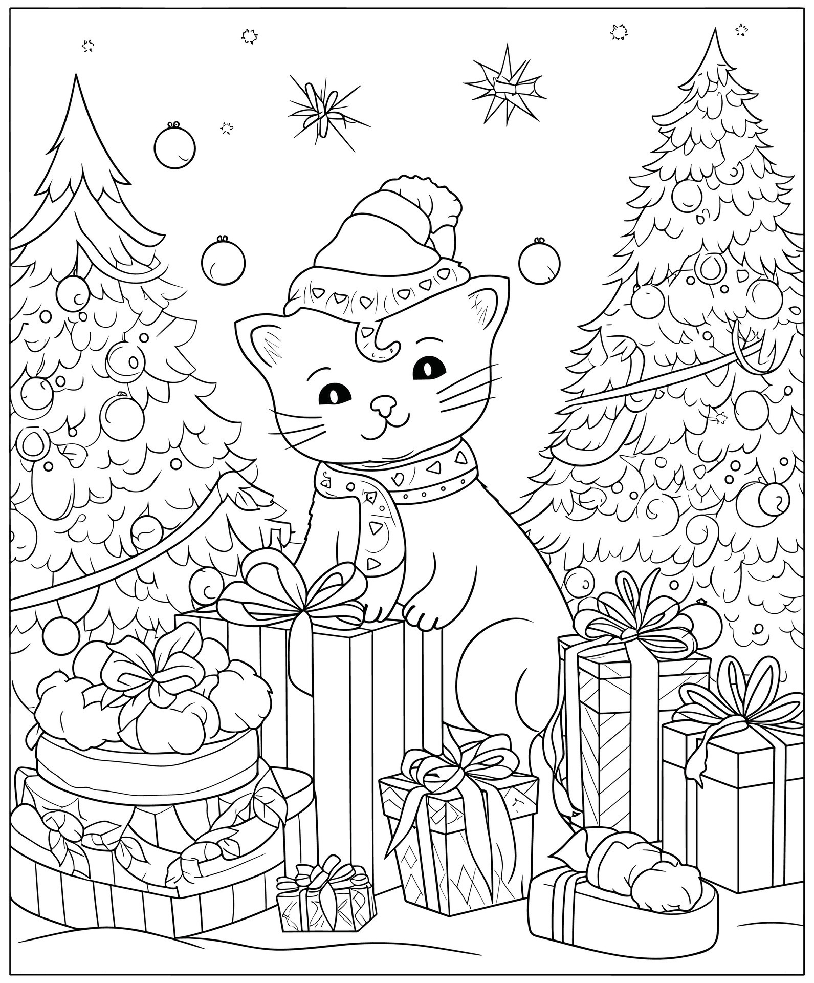 Christmas Cat Coloring Page Extravaganza: Purr-fect Holiday Fun